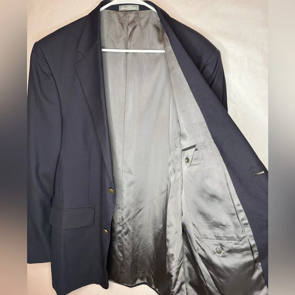 Oscar De La Renta Deep Navy Sport Coat Jacket Blazer 100% Wool 2 Button Size 44L